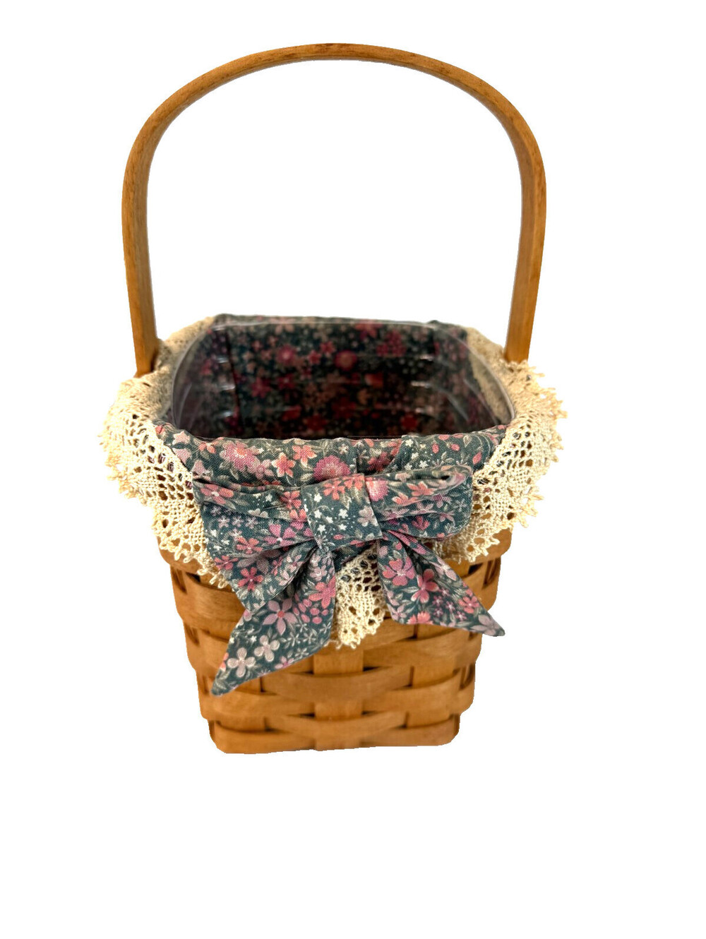 1993 Longaberger Medium Peg Basket w/Floral Liner & Protector